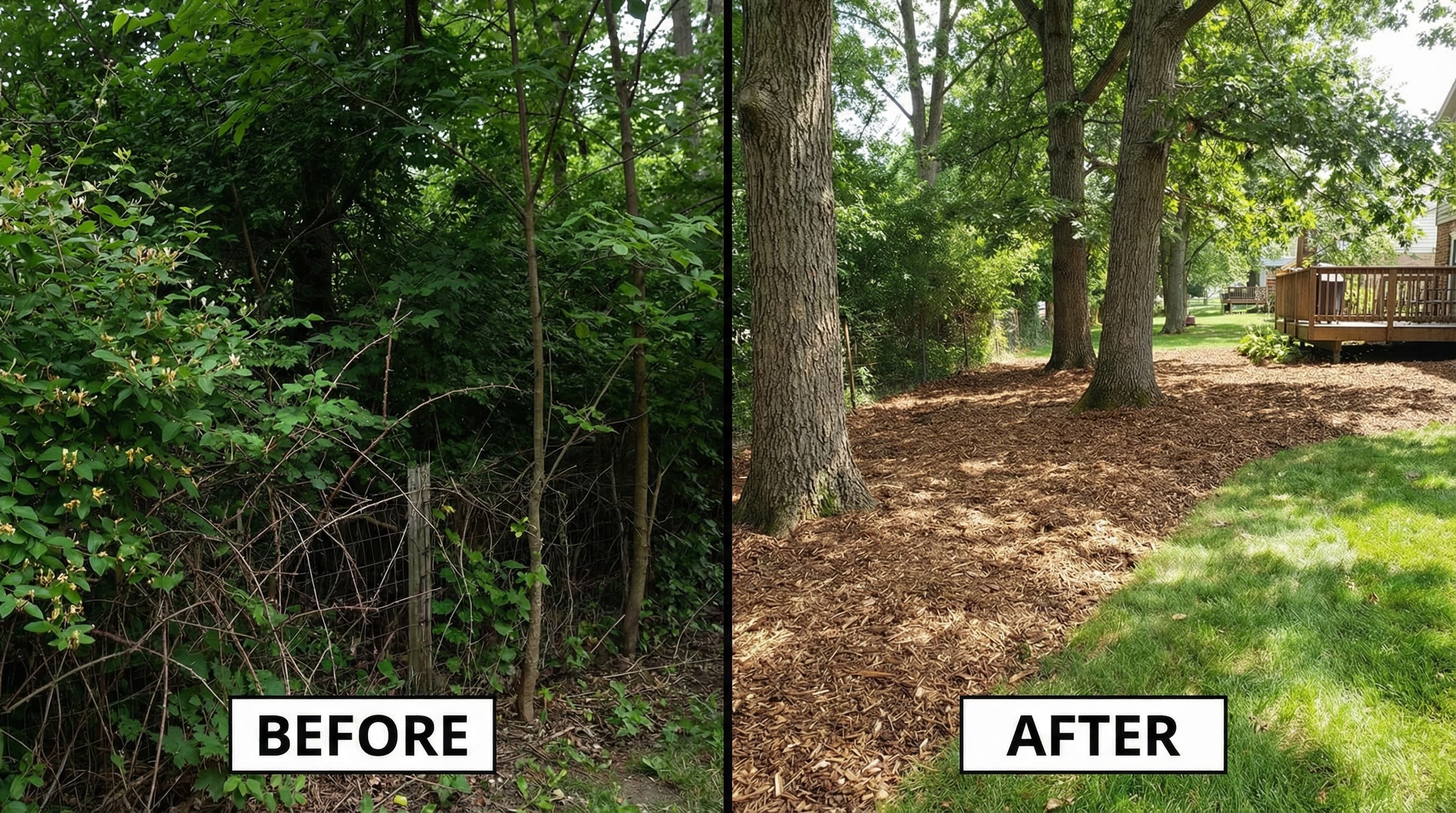 Before and after backyard brush clearing