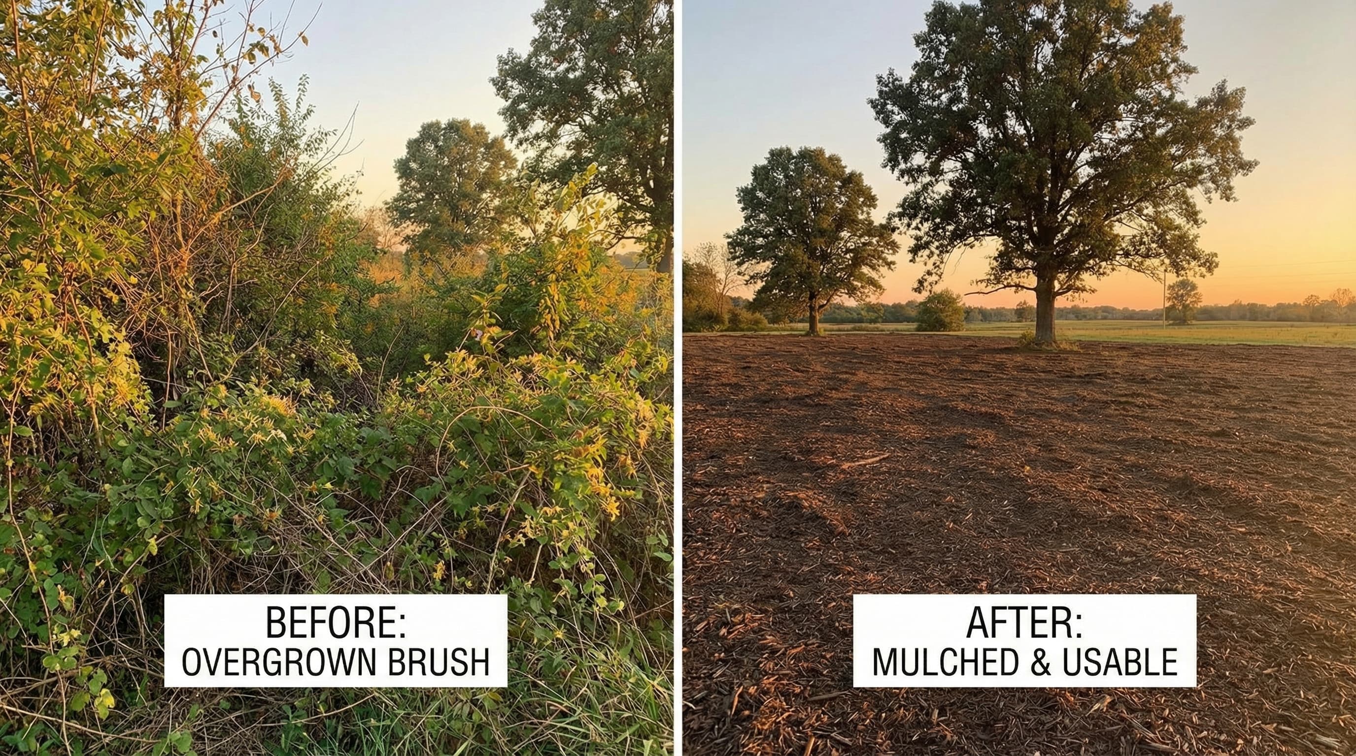 Before and after land clearing with forestry mulching in Northeast Ohio