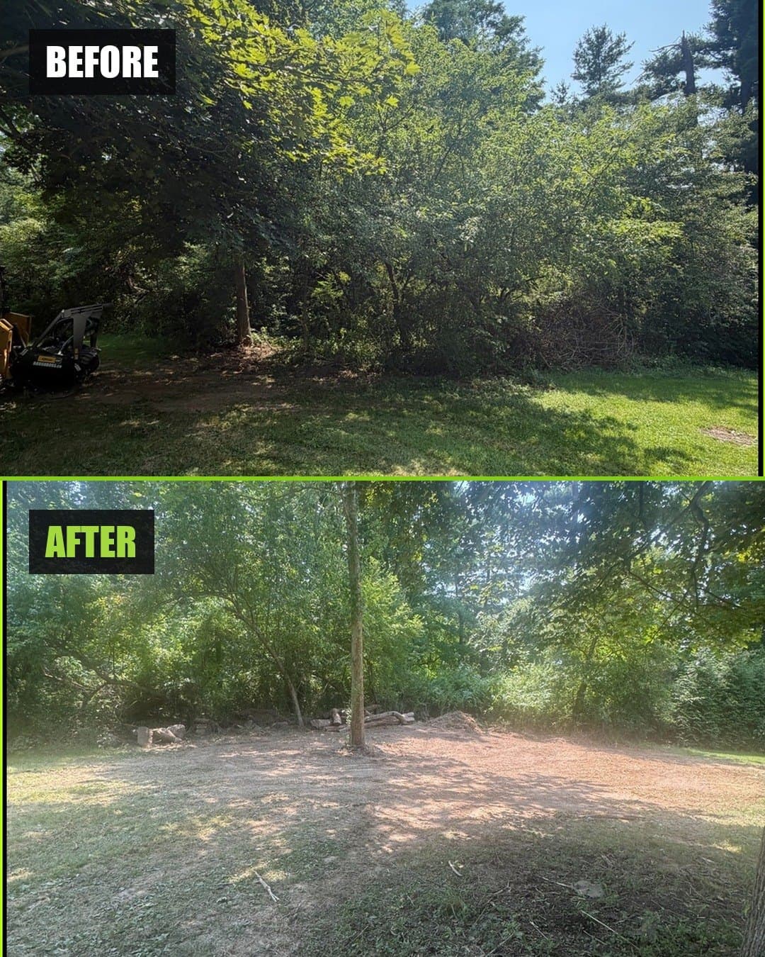 Before and after photographs of a Novelty, Ohio property with the tree line pushed back