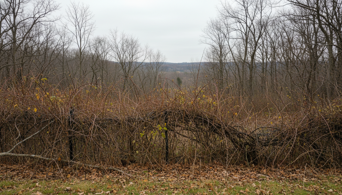 Before Woodlot Clearing — 3 acres of dense honeysuckle removed in Geauga County